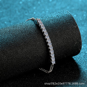 hesy® 1.3ct Moissanite 925 Silver Platinum Plated Adjustable Band Bracelet B4727