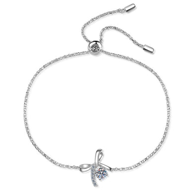 hesy® 0.3ct Moissanite 925 Silver Platinum Plated Bowtie Adjustable Bracelet B4742