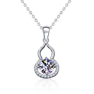 hesy®1ct Moissanite 925 Silver Platinum Plated&Zirconia Gourd Shape Necklace B4568