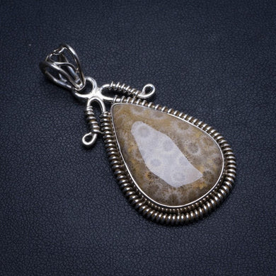 Natural Fossil Coral Handmade Boho 925 Sterling Silver Pendant 2