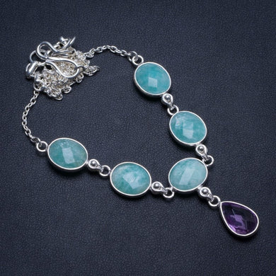 Amazonite and Amethyst Handmade Boho 925 Sterling Silver Y Necklace 15