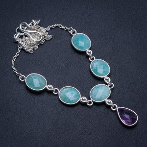 Amazonite and Amethyst Handmade Boho 925 Sterling Silver Y Necklace 15" T8739
