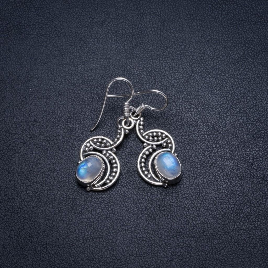 Natural Rainbow Moonstone Handmade Mexican 925 Sterling Silver Earrings 1 1/4