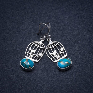 Natural Copper Turquoise Birdcage Handmade Boho 925 Sterling Silver Earrings 1 1/2" T4264