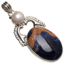 Natural Navy Sodalite and River Pearl Handmade Indian 925 Sterling Silver Pendant 2 1/4" T0577