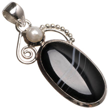 Natural Botswana Agate and River Pearl Handmade Mexican 925 Sterling Silver Pendant 2" T0476