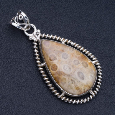 Natural Fossil Coral Punk Style 925 Sterling Silver Pendant 2