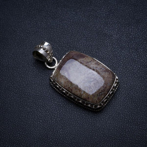 Natural Fossil Coral Handmade Boho 925 Sterling Silver Pendant 1 1/2" T1609