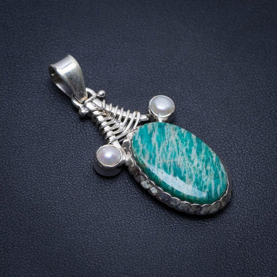 Natural Amazonite and River Pearl Boho Style 925 Sterling Silver Pendant 2