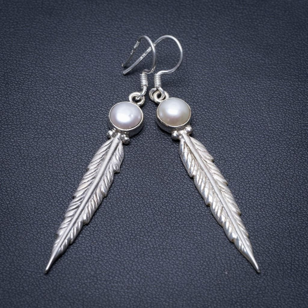 Natural River Pearl Punk Style 925 Sterling Silver Earrings 2 1/2