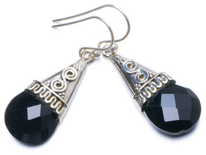 Natural Black Onyx Handmade Unique 925 Sterling Silver Earrings 1.5" X5044