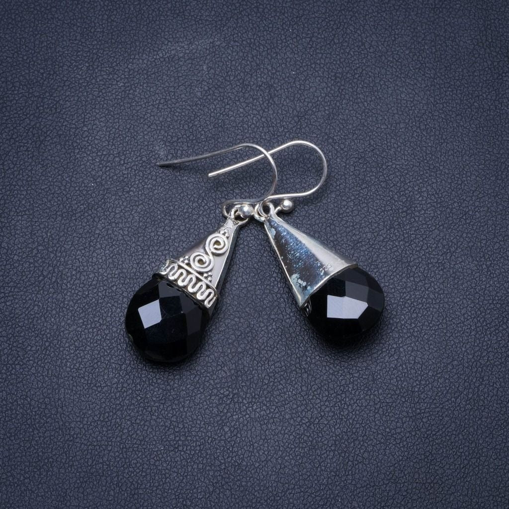 Natural Black Onyx Handmade Unique 925 Sterling Silver Earrings 1.5