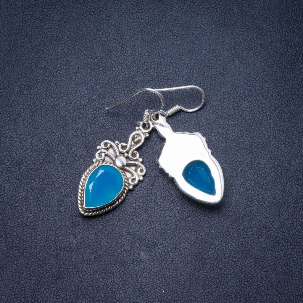 Natural Chalcedony Handmade Unique 925 Sterling Silver Earrings 1.5
