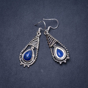 Natural Lapis Lazuli Handmade Unique 925 Sterling Silver Earrings 1.75" Y0795