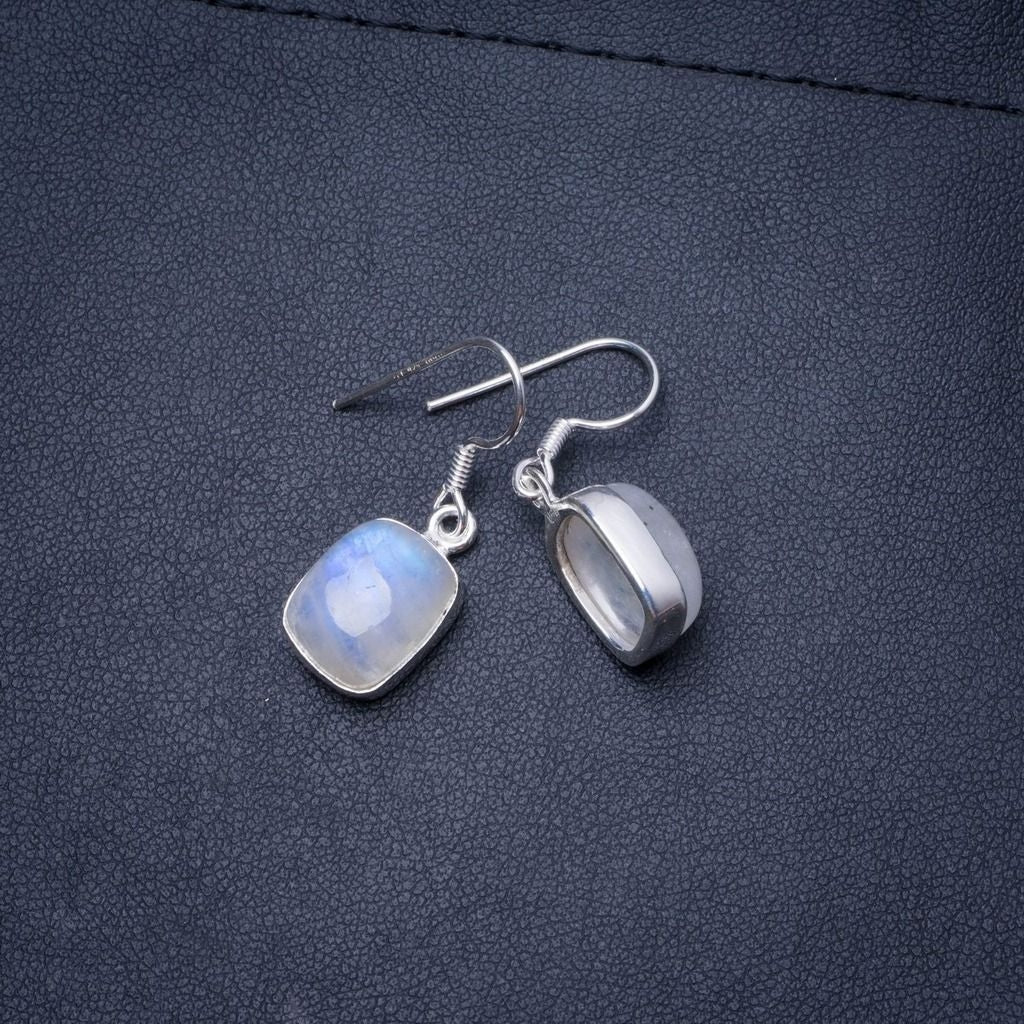 Natural Rainbow Moonstone Handmade Unique 925 Sterling Silver Earrings 1