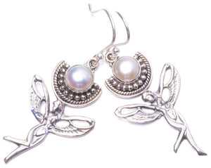 Natural River Pearl Handmade Unique 925 Sterling Silver Earrings 2" Y1172