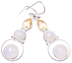 Natural Moonstone and Citrine Handmade Unique 925 Sterling Silver Earrings 1.75" Y1137