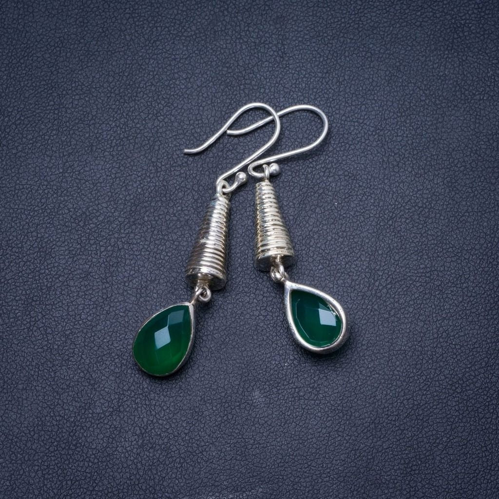 Natural Chrysoprase Handmade Unique 925 Sterling Silver Earrings 2