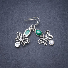 Natural Malachite and River Pearl Handmade Unique 925 Sterling Silver Earrings 1.75" Y1767