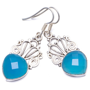Natural Chalcedony Handmade Unique 925 Sterling Silver Earrings 1.5" Y1607