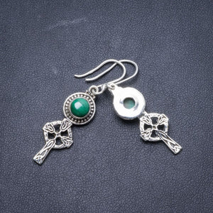 Natural Malachite Handmade Unique 925 Sterling Silver Earrings 1 3/4" Y2070