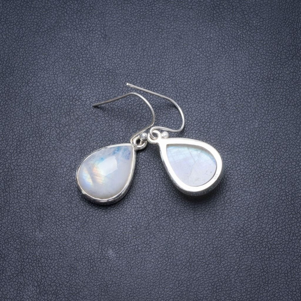 Natural Rainbow Moonstone Handmade Unique 925 Sterling Silver Earrings 1 1/4