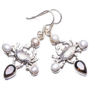 Smoky Quartz and River Pearl Handmade Unique 925 Sterling Silver Earrings 1.75" Y2456