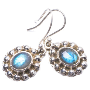 Natural Blue Fire Labradorite Handmade Unique 925 Sterling Silver Earrings 1.25" Y3003