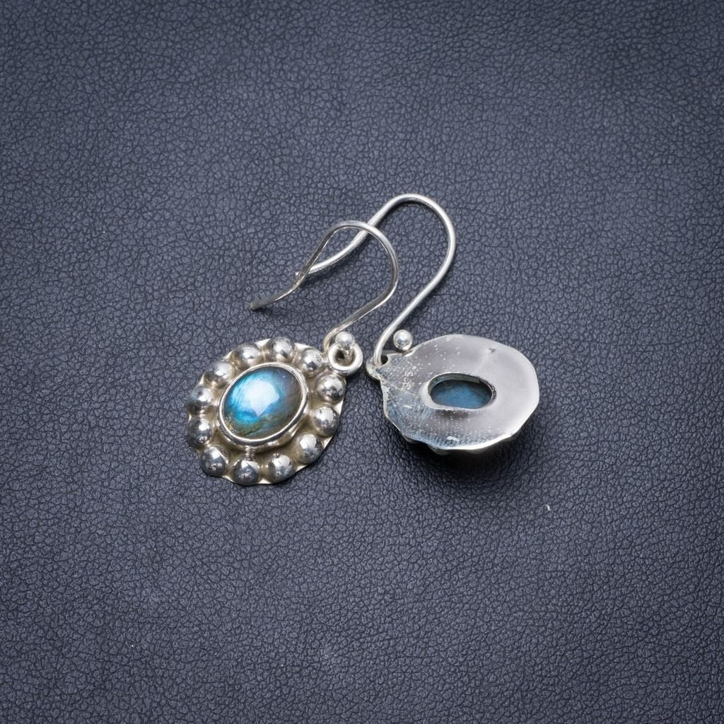 Natural Blue Fire Labradorite Handmade Unique 925 Sterling Silver Earrings 1.25