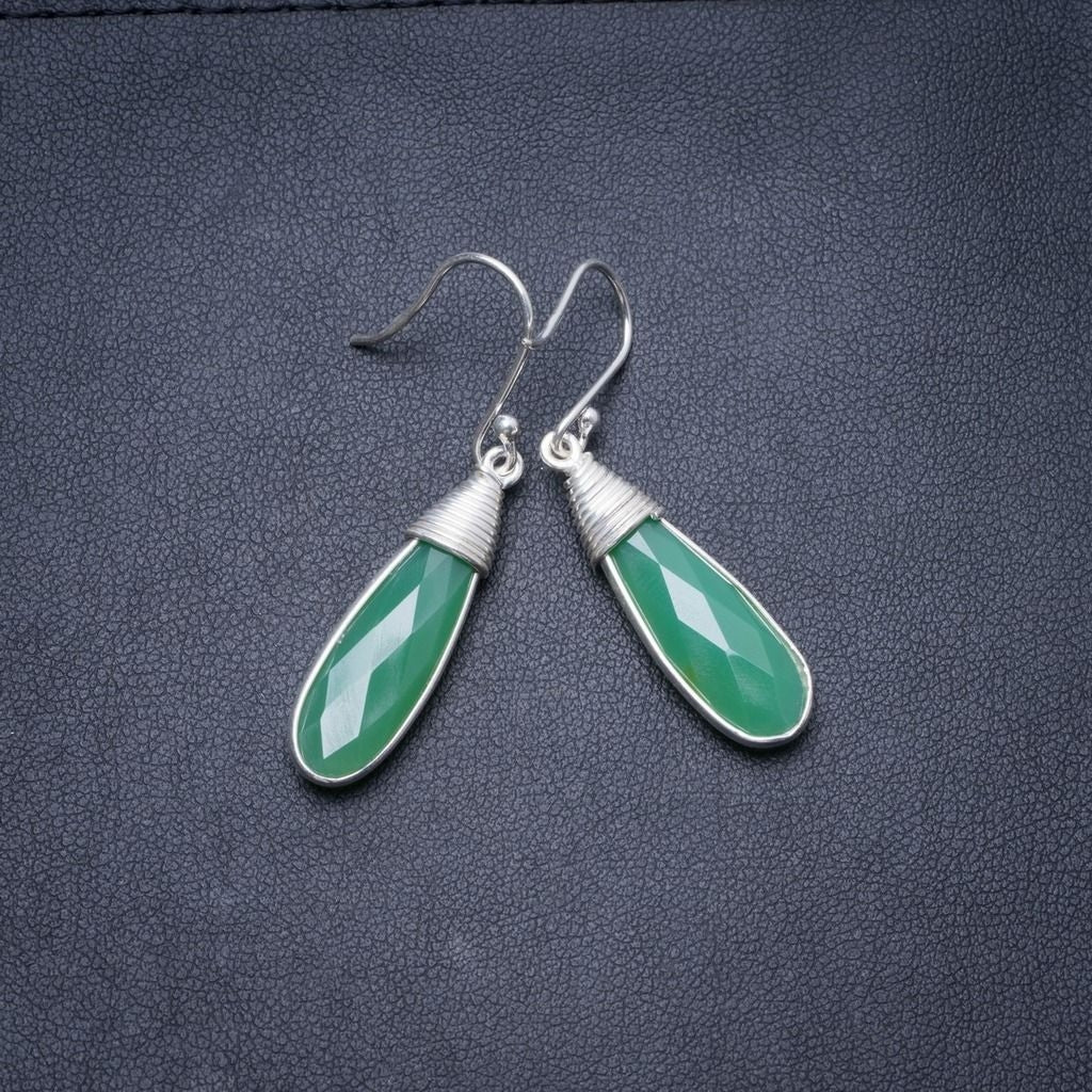 Natural Chalcedony Handmade Unique 925 Sterling Silver Earrings 1.75