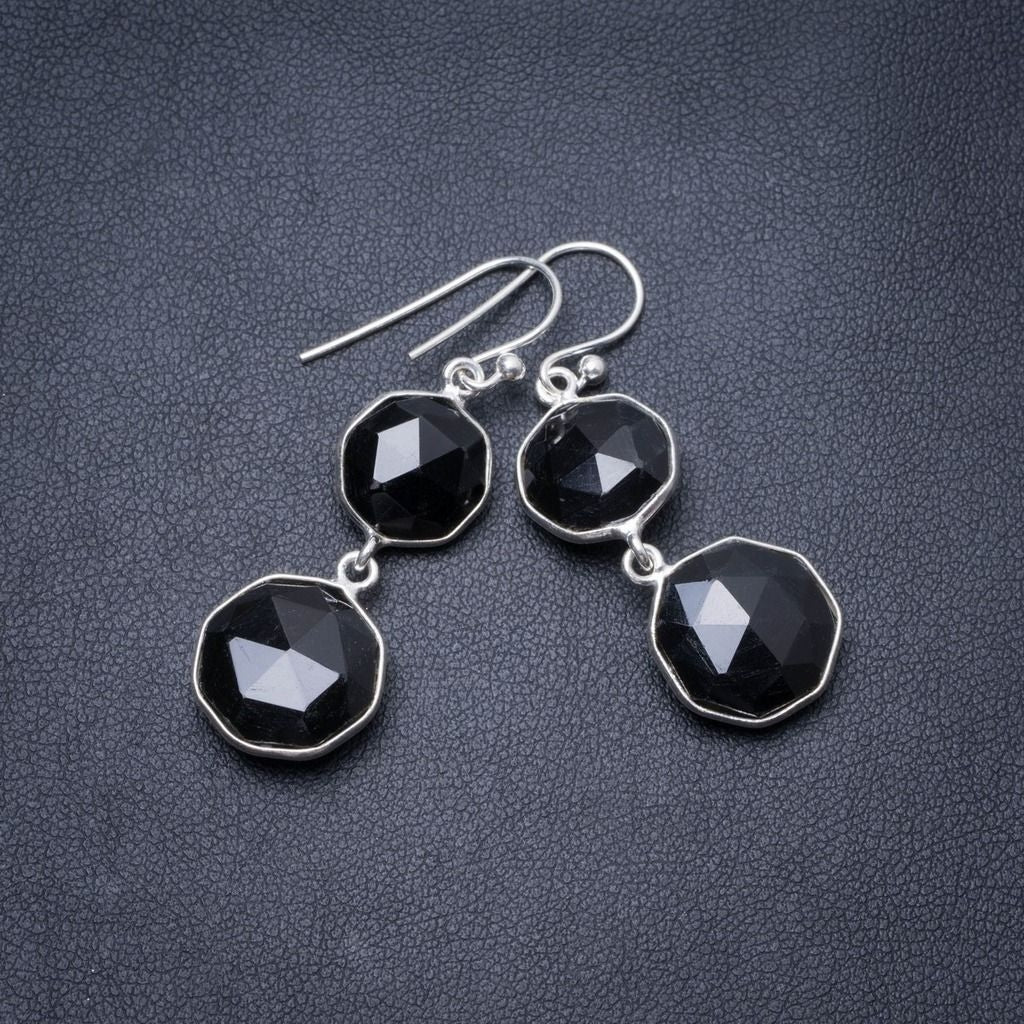 Natural Black Onyx Handmade Unique 925 Sterling Silver Earrings 1.75