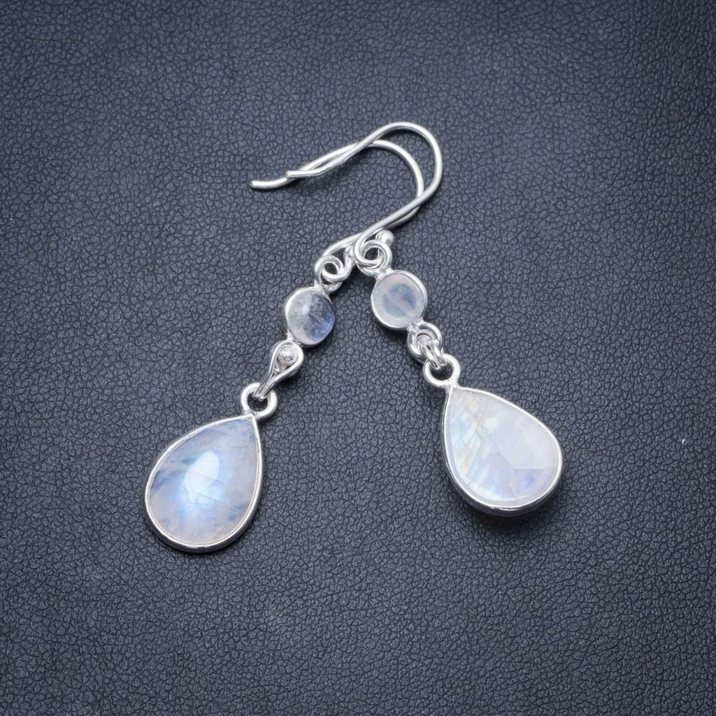 Natural Rainbow Moonstone Handmade Unique 925 Sterling Silver Earrings 1.75