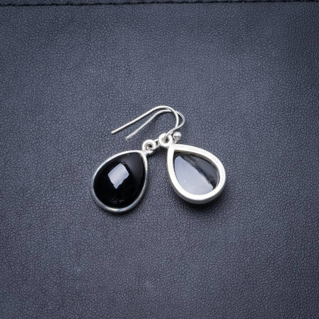Natural Black Onyx Handmade Unique 925 Sterling Silver Earrings 1.25