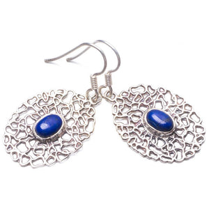 Natural Lapis Lazuli Handmade Unique 925 Sterling Silver Earrings 1.5" Y3652