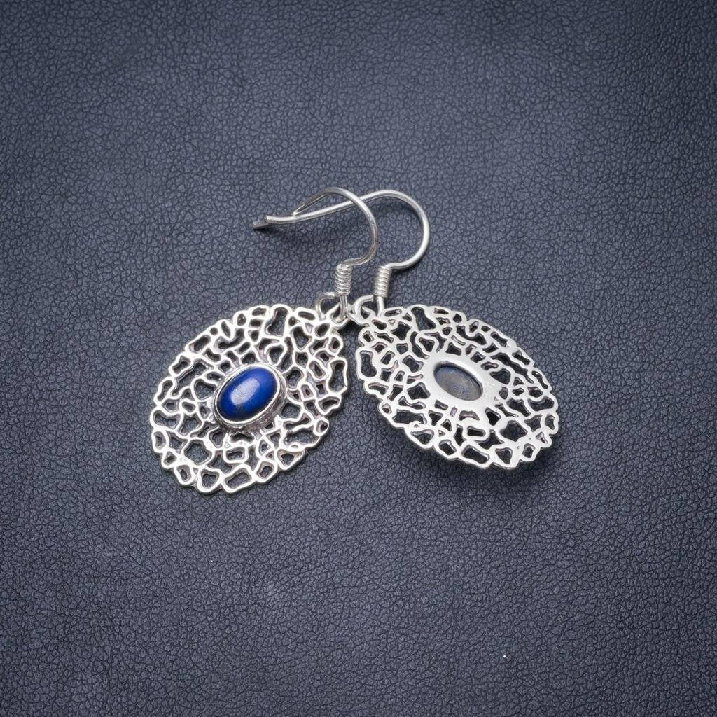 Natural Lapis Lazuli Handmade Unique 925 Sterling Silver Earrings 1.5