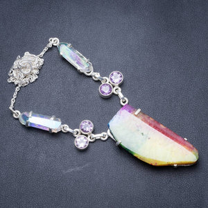 Regenbogen-Solarquarz-Amethyst und Regenbogen-Dichroitisches Glas, handgefertigte Halskette aus 925er Sterlingsilber, 17,75 Zoll, Y3475