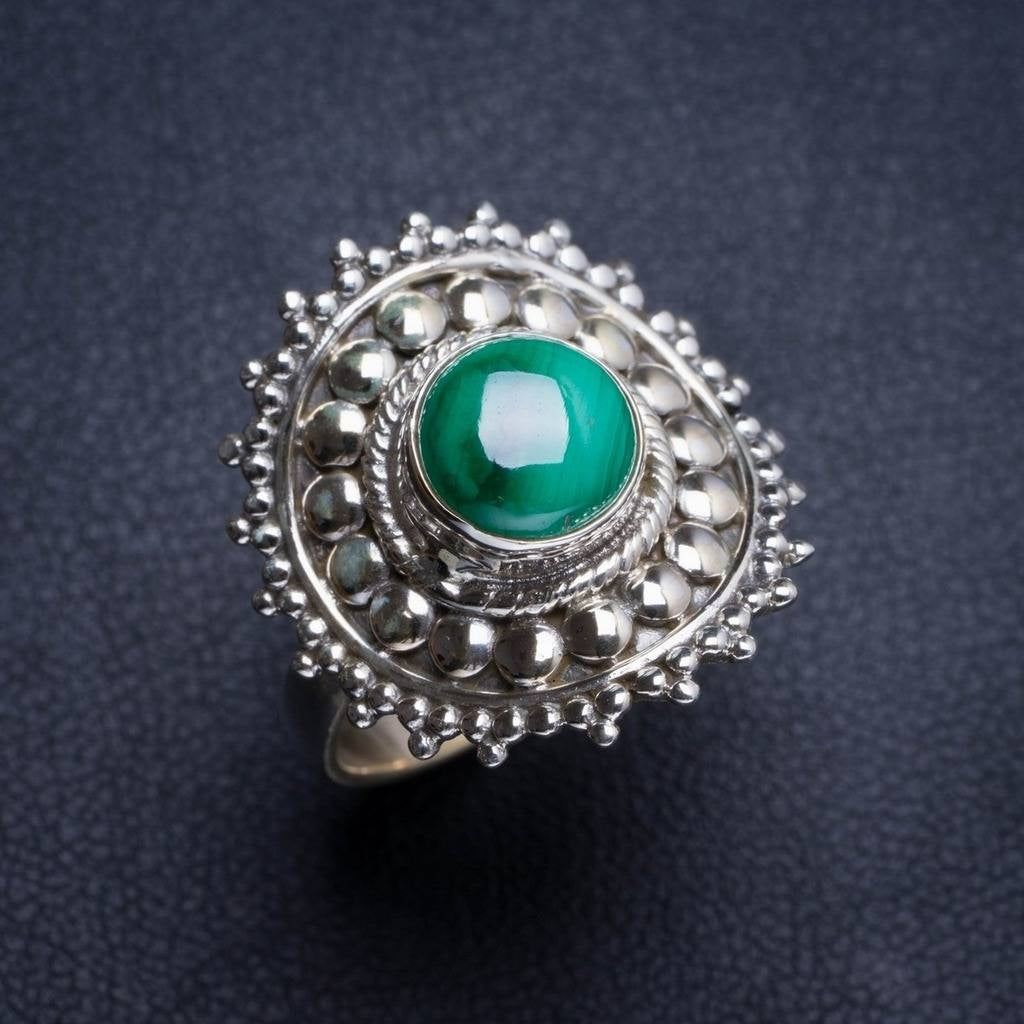 Natural Malachite Handmade Hippie Style 925 Sterling Silver Ring 7 Y4939
