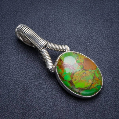 Natural Copper Turquoise Handmade Unique 925 Sterling Silver Pendant 1.75