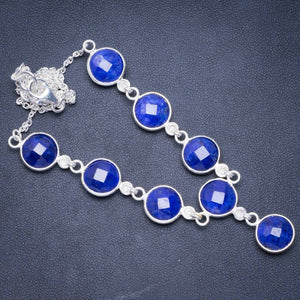 Natural Sapphire Handmade Unique 925 Sterling Silver Necklace 17.25+1.5" Y5514