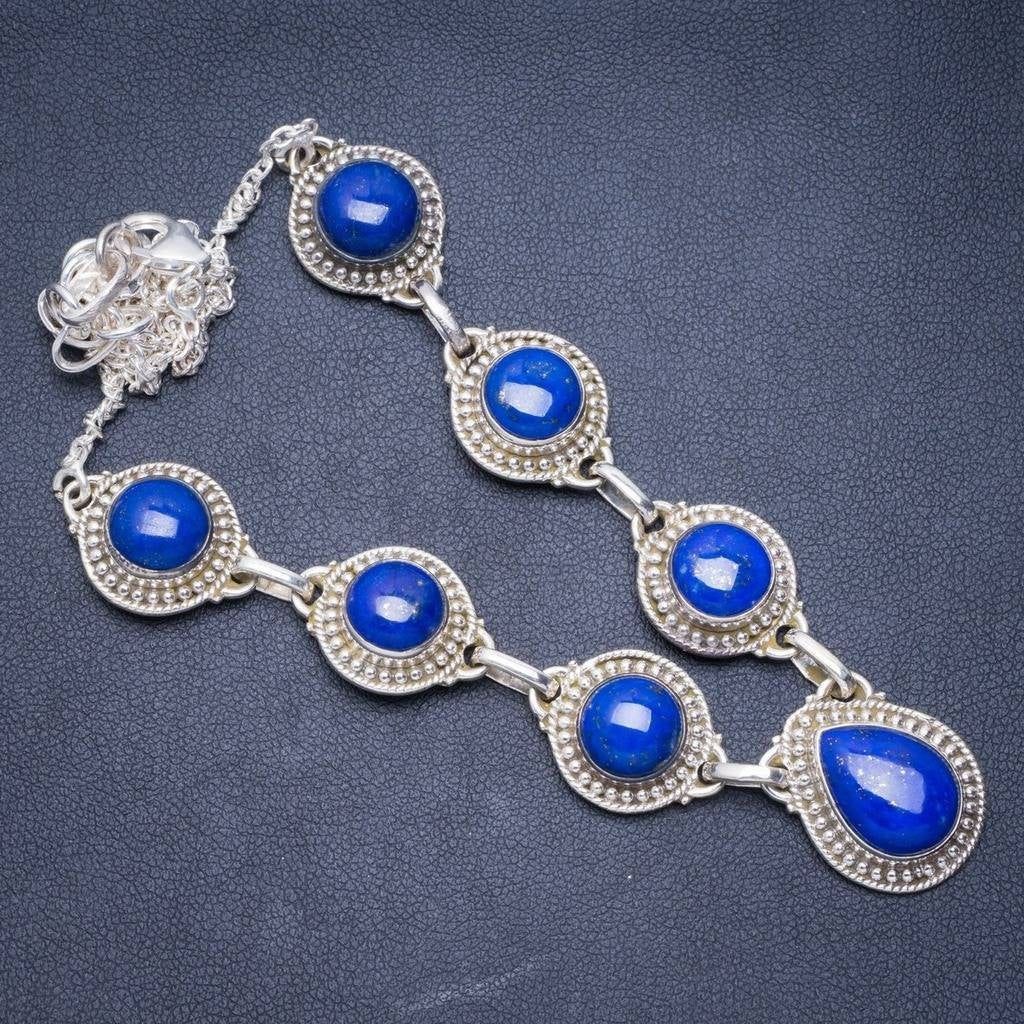Natural Lapis Lazuli Handmade Unique 925 Sterling Silver Necklace 18+2