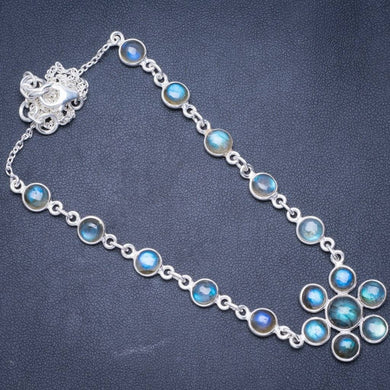 Natürliche blaue Feuer Labradorit handgemachte einzigartige 925 Sterling Silber Halskette 16,75 + 1,25