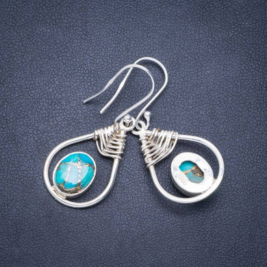 Natural Copper Turquoise Handmade Unique 925 Sterling Silver Earrings 1.5