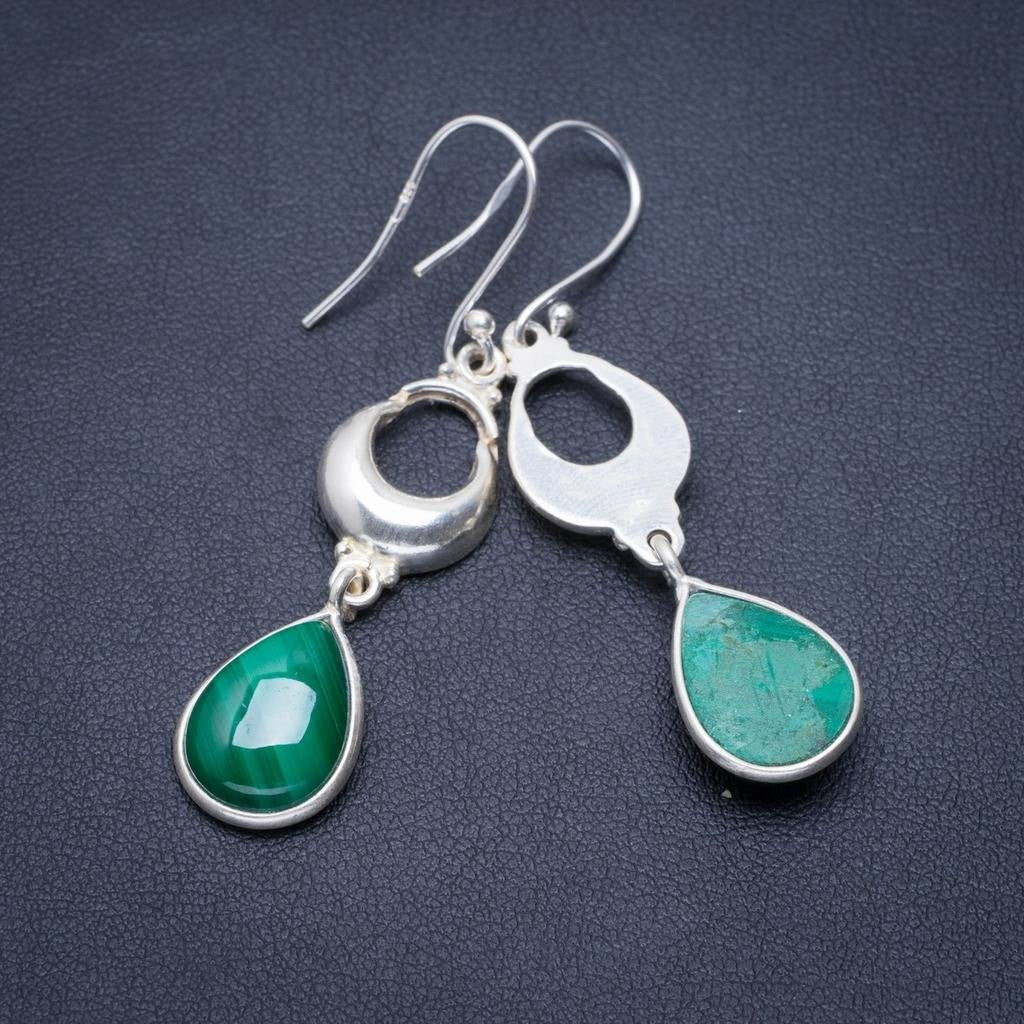 Natural Malachite Handmade Unique 925 Sterling Silver Earrings 2