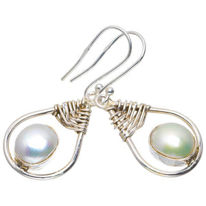 Natural River Pearl Handmade Unique 925 Sterling Silver Earrings 1.5" A2044