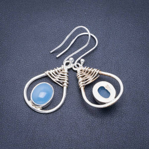 Natural Chalcedony Handmade Unique 925 Sterling Silver Earrings 1.5" A2139
