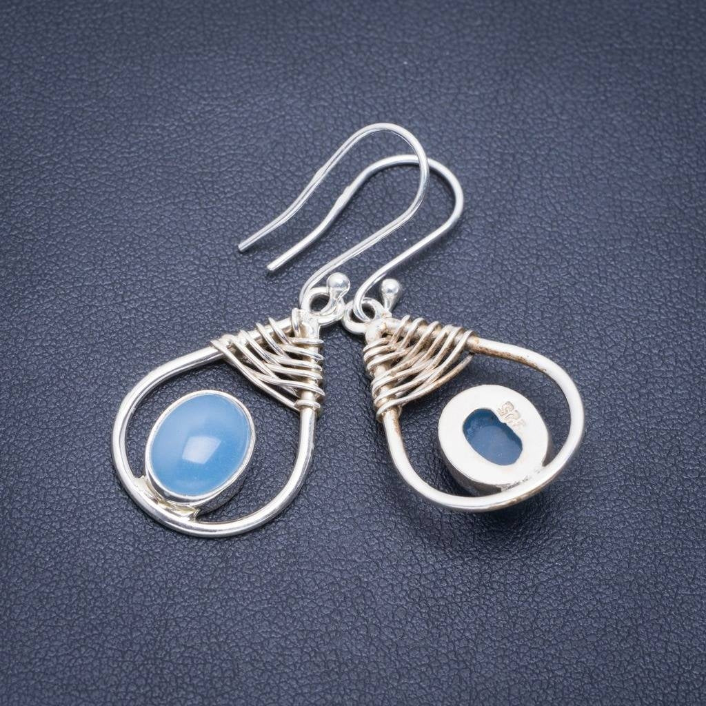 Natural Chalcedony Handmade Unique 925 Sterling Silver Earrings 1.5