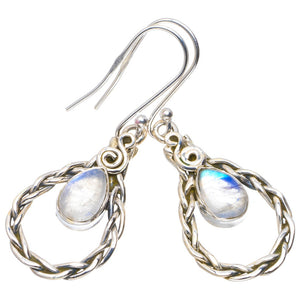 Natural Rainbow Moonstone Handmade Unique 925 Sterling Silver Earrings 1.75" A2415