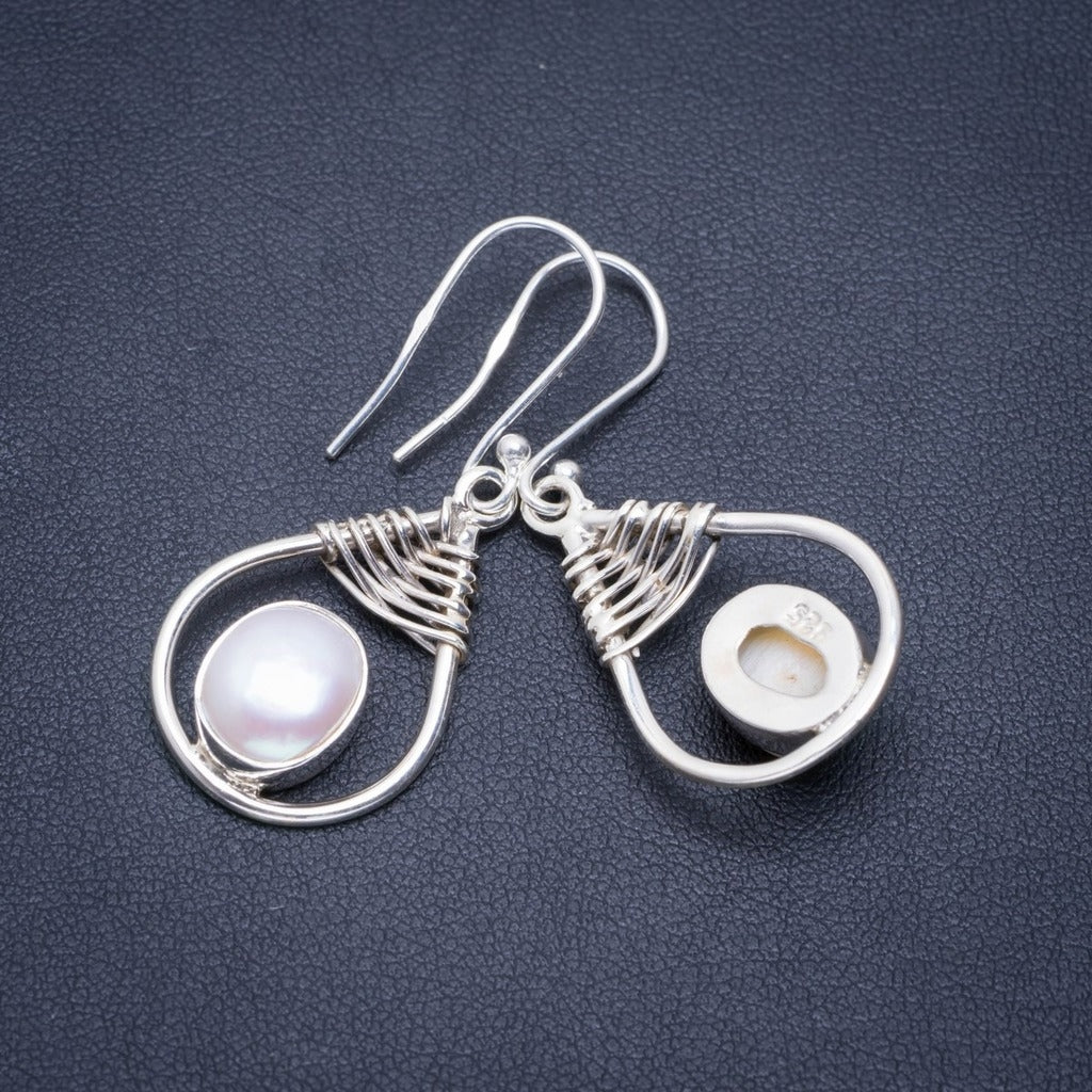 Natural River Pearl Handmade Unique 925 Sterling Silver Earrings 1.5