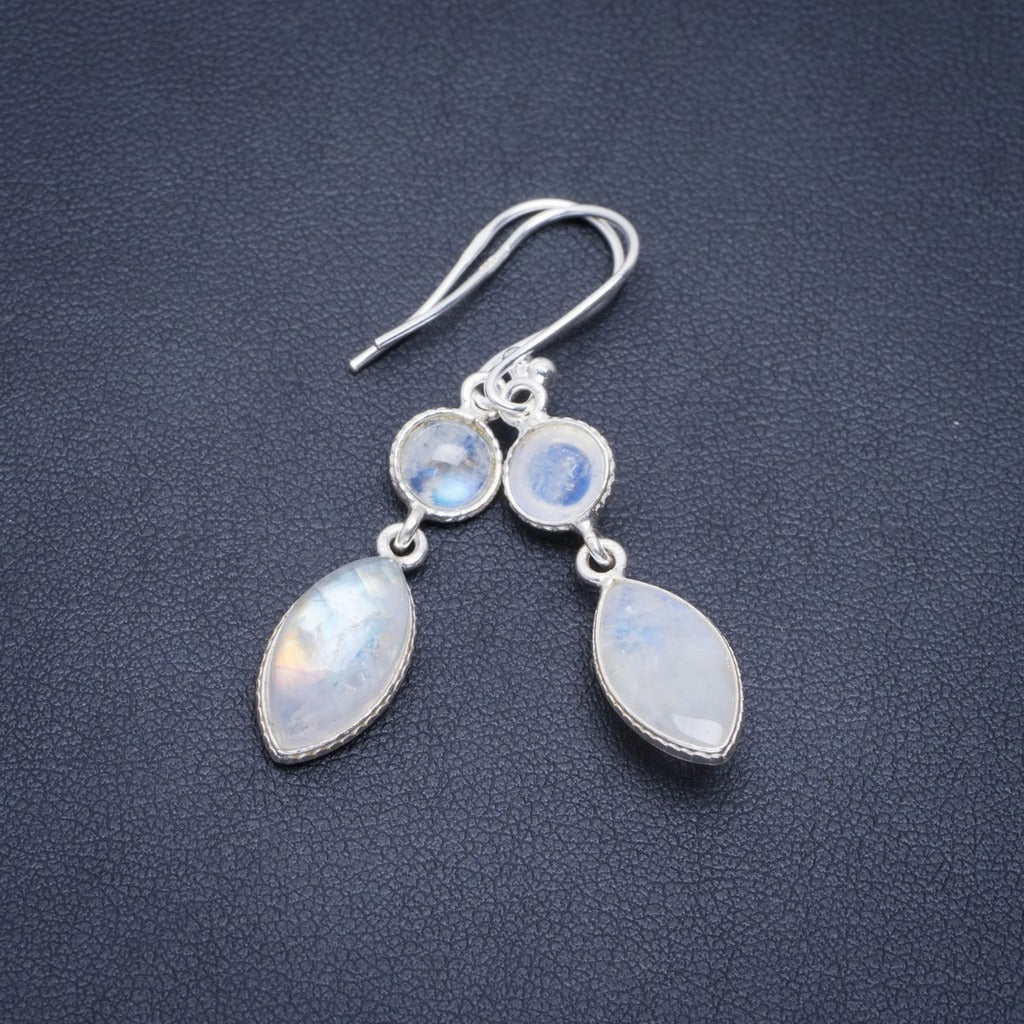 Natural Rainbow Moonstone Handmade Unique 925 Sterling Silver Earrings 1.75