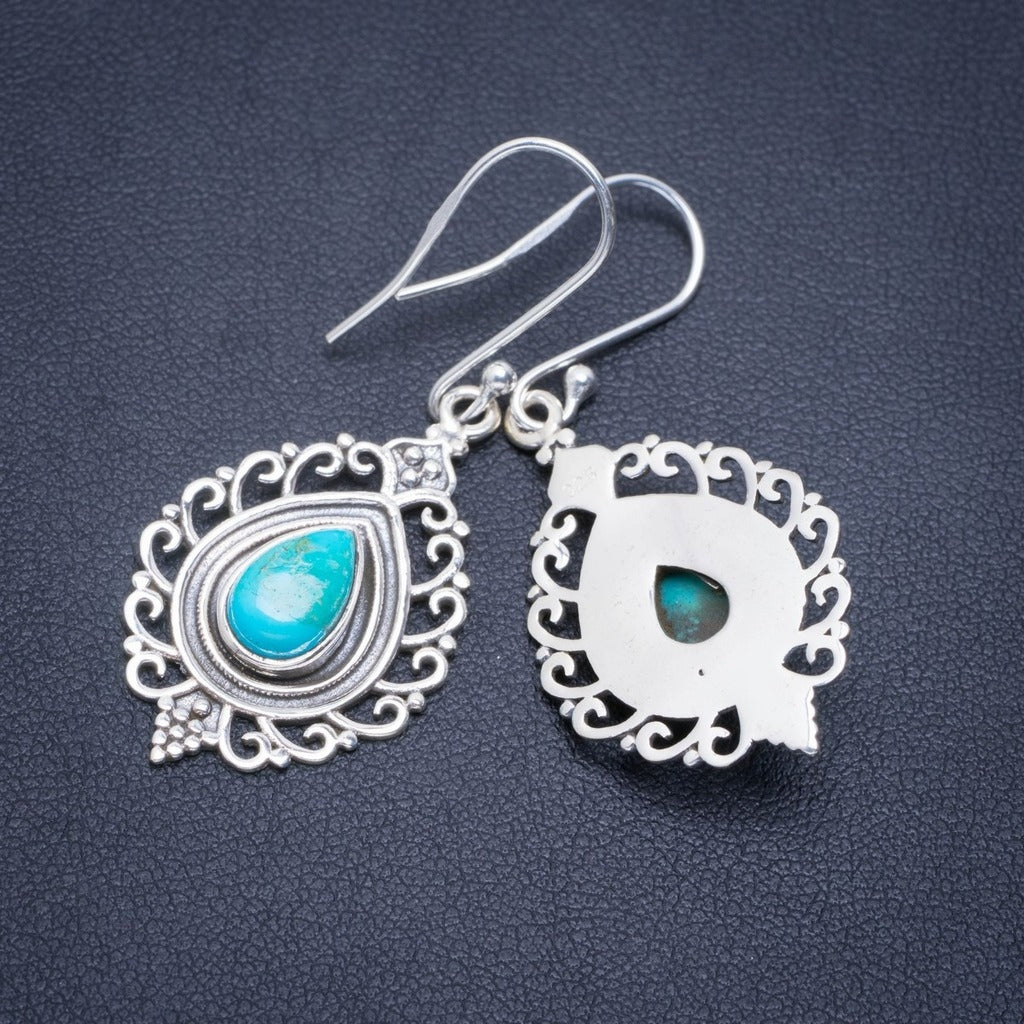 Natural Turquoise Handmade Unique 925 Sterling Silver Earrings 1.75